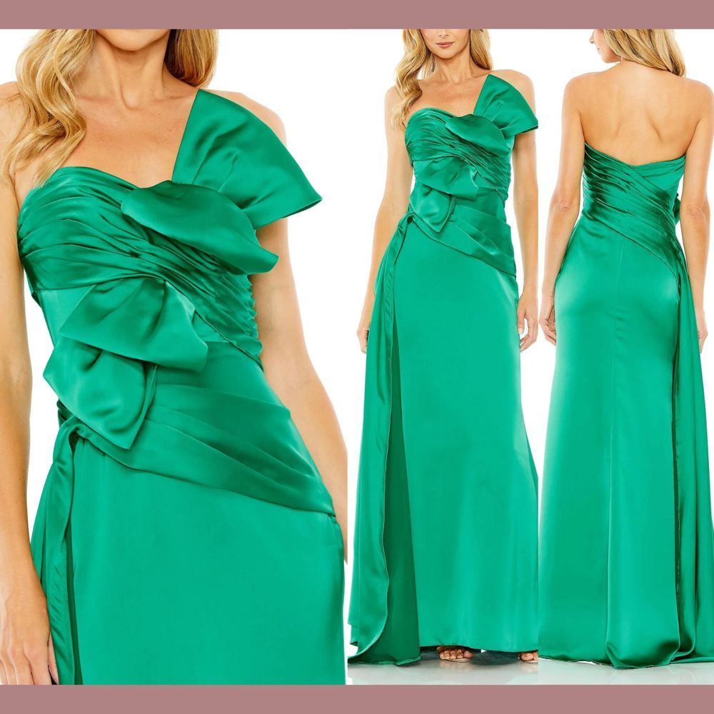 NEW $798 Mac Duggal [ 12 ] 20585 Strapless Bow Front Detailed Gown Emerald Green
